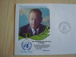 YK pääsihteeri Dag Hammarskjöld, 1975, USA, ensipäiväkuori, FDC. Katso myös muut kohteeni mm. noin 1200 erilaista amerikkalaista ensipäiväkuorta