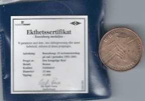 Rosenborg Rallklub  1992-2001  mitali 32 mm mukana sertfikaati kotelossa