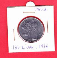Kolikko Italia 100 liiraa 1966