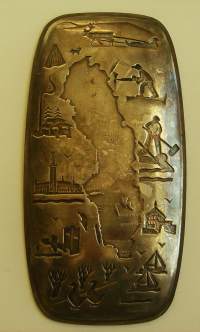 Tuhkakuppi / vati metallia plate metallipakotustyö sing V Ferengren - Ruotsin kartta ja nähtävyyksiä   18x9x1 cm käyttämätön
