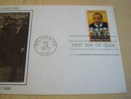 Martin Luther King Jr. 1979, USA, ensipäiväkuori, FDC. Katso myös muut kohteeni mm. noin 1200 erilaista amerikkalaista ensipäiväkuorta 1920-luvulta