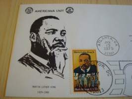 Martin Luther King Jr. 1979, USA, ensipäiväkuori, FDC. Katso myös muut kohteeni mm. noin 1200 erilaista amerikkalaista ensipäiväkuorta 1920-luvulta