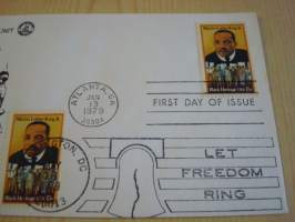 Martin Luther King Jr. 1979, USA, ensipäiväkuori, FDC. Katso myös muut kohteeni mm. noin 1200 erilaista amerikkalaista ensipäiväkuorta 1920-luvulta