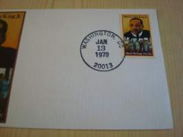 Martin Luther King Jr. 1979, USA, ensipäiväkuori, FDC. Katso myös muut kohteeni mm. noin 1200 erilaista amerikkalaista ensipäiväkuorta 1920-luvulta