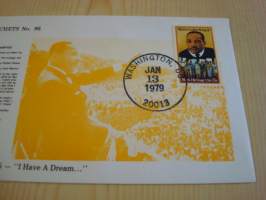 Martin Luther King Jr. 1979, USA, ensipäiväkuori, FDC. Katso myös muut kohteeni mm. noin 1200 erilaista amerikkalaista ensipäiväkuorta 1920-luvulta