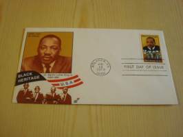 Martin Luther King Jr. 1979, USA, ensipäiväkuori, FDC. Katso myös muut kohteeni mm. noin 1200 erilaista amerikkalaista ensipäiväkuorta 1920-luvulta