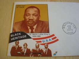 Martin Luther King Jr. 1979, USA, ensipäiväkuori, FDC. Katso myös muut kohteeni mm. noin 1200 erilaista amerikkalaista ensipäiväkuorta 1920-luvulta