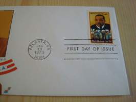 Martin Luther King Jr. 1979, USA, ensipäiväkuori, FDC. Katso myös muut kohteeni mm. noin 1200 erilaista amerikkalaista ensipäiväkuorta 1920-luvulta