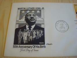 Martin Luther King Jr. 1979, USA, ensipäiväkuori, FDC. Katso myös muut kohteeni mm. noin 1200 erilaista amerikkalaista ensipäiväkuorta 1920-luvulta