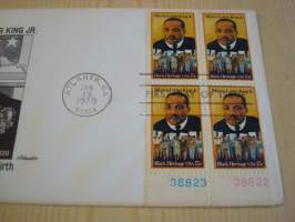 Martin Luther King Jr. 1979, USA, ensipäiväkuori, FDC. Katso myös muut kohteeni mm. noin 1200 erilaista amerikkalaista ensipäiväkuorta 1920-luvulta