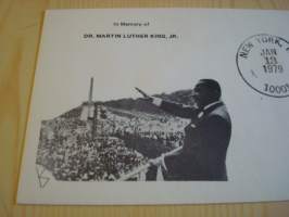 Martin Luther King Jr. 1979, USA, ensipäiväkuori, FDC. Katso myös muut kohteeni mm. noin 1200 erilaista amerikkalaista ensipäiväkuorta 1920-luvulta