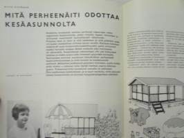 Kaunis Koti 1966 nr 4, sis. mm. seur. artikkelit / kuvat / mainokset; Kansikuva Maire Revell ja Claire Aho, Taidemaalari Kauko Lehtinen, Uima-allas yleistyvää