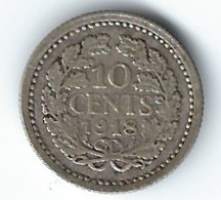 Hollanti / Alankomaaat  10 cent  1918 - ulkomainen kolikko hopeaa