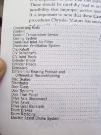 Chrysler Motors Dakota Trucks Service Manual 1988 -Korjaamokäsikirja