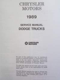 Chrysler Motors Dodge Trucks D&amp;W 150-350 Ramcharger Service Manual 1989 -Korjaamokäsikirja