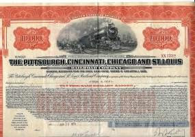 The Pittsburgh, Cincinnati, Chigaco and St Louis   Railroad Company 1925 bond rautatie  - osakekirja