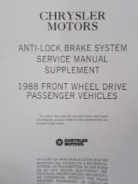 Chrysler Service Manual Supplement - AntiLock Brake System Bosch ABS-3 - Front Wheel Drive Car, C-Body, New Yorker, Dynasty