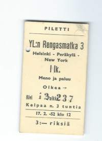 YL:n Rengasmatka 3 Helsinki-New York 17.2.52 / Rengasmatka eli peräkylän pikajuna (1952)Ohjaus: Ilmari UnhoTuotanto: Suomi-Filmi