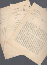 Suomen Postihallitus - kiertokirje kaikille postitoimistoille 1896  yht 3 kpl