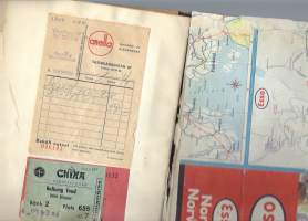 Kuvakertomus Norja matka 1957  - valokuva  yli 20 kpl, kuitteja, karttoja yms olkikoristeisessa albumissa  paino 650 g