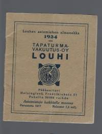 Tapaturmavakuutus Louhi Almanakka 1934  -   kalenteri