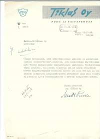 Tiklas Oy  Vaasa 1958  - firmalomake