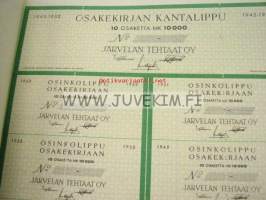 Järvelän Tehtaat Oy Helsinki 1943 10 000 markkaa -osakekirja