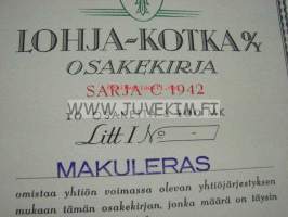 Lohja-Kotka Oy, Lohja 1942 100 mk -osakekirja