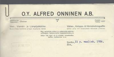 Alfred Onninen Oy 1923  - firmalomake