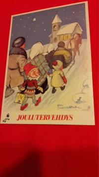 Kari Suomalainen, joulukortti, titeilijakortti . Piirretty 1945. Ennen julkaisematon, lukee kortin takana. Kukematon