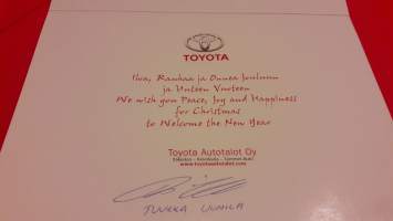 Toyota joulukortilla tuetaan punaisen Ristin liikenne turvallisuus  joulukampanjaa.Korttin piirtänyt Virpi Pekkala