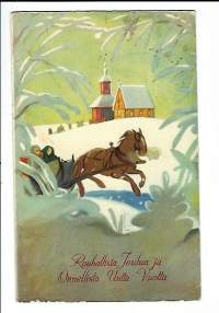 Martta Wendelin / ..raijas talvisää-  signeerattu taitelijakortti   joulukortti  kulkenut 1950