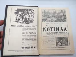 Aseveljien kalenteri 1943, sisältää kalenteriosuuden, johon kirjattu sotatapahtumat 1930-42 loppuvuosi, mm. seur. artikkelit; Sota kansojen ja erityisesti oman