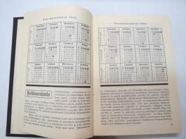 Aseveljien kalenteri 1943, sisältää kalenteriosuuden, johon kirjattu sotatapahtumat 1930-42 loppuvuosi, mm. seur. artikkelit; Sota kansojen ja erityisesti oman