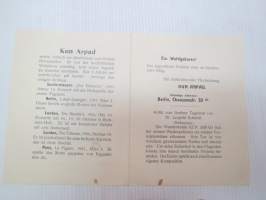 Kun Arpad, Violinist und Kompositeur aus Budapest -myöhemmiltä vaiheiltaan (aikuisiässä) mystisen kohtalon viulistin esiintymismainos -brochure of violinist