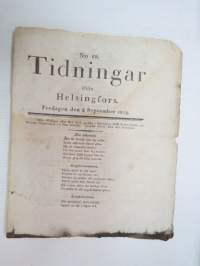 Tidningar ifrån Helsingfors - Helsingfors Tidningar, Fredagen den 4 September 1829, innehåller bl. a. följande artiklar / annonser; N.M. Lindh från Örebro