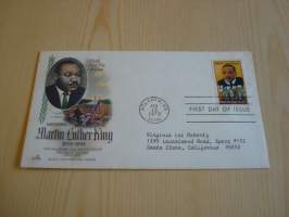 Martin Luther King Jr., 1979, USA, ensipäiväkuori, FDC, harvinaisempi värillinen versio tästä kuorimallista, minulla on myös normaali mustavalkoinen.  Katso