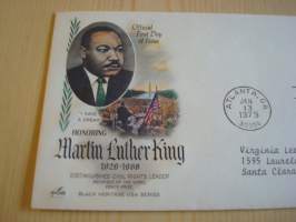 Martin Luther King Jr., 1979, USA, ensipäiväkuori, FDC, harvinaisempi värillinen versio tästä kuorimallista, minulla on myös normaali mustavalkoinen.  Katso
