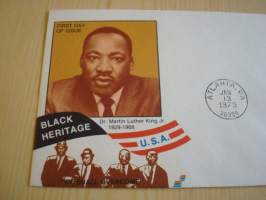 Martin Luther King Jr., 1979, USA, ensipäiväkuori, FDC.  Katso myös muut kohteeni mm. noin 1200 erilaista amerikkalaista ensipäiväkuorta 1920-luvulta