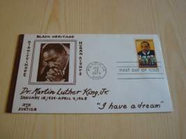 Martin Luther King Jr., 1979, USA, ensipäiväkuori, FDC.  Katso myös muut kohteeni mm. noin 1200 erilaista amerikkalaista ensipäiväkuorta 1920-luvulta