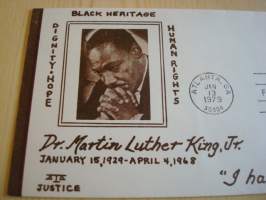 Martin Luther King Jr., 1979, USA, ensipäiväkuori, FDC.  Katso myös muut kohteeni mm. noin 1200 erilaista amerikkalaista ensipäiväkuorta 1920-luvulta