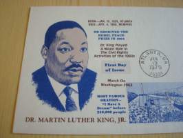 Martin Luther King Jr., 1979, USA, ensipäiväkuori, FDC.  Katso myös muut kohteeni mm. noin 1200 erilaista amerikkalaista ensipäiväkuorta 1920-luvulta