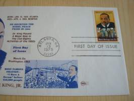 Martin Luther King Jr., 1979, USA, ensipäiväkuori, FDC.  Katso myös muut kohteeni mm. noin 1200 erilaista amerikkalaista ensipäiväkuorta 1920-luvulta