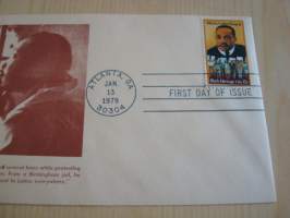 Martin Luther King Jr., 1979, USA, ensipäiväkuori, FDC.  Katso myös muut kohteeni mm. noin 1200 erilaista amerikkalaista ensipäiväkuorta 1920-luvulta