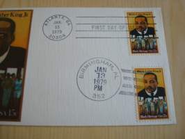 Martin Luther King Jr., 1979, USA, ensipäiväkuori, FDC.  Katso myös muut kohteeni mm. noin 1200 erilaista amerikkalaista ensipäiväkuorta 1920-luvulta