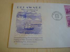 New Sweden, Delaware, 1638-1938, USA, ensipäiväkuori, FDC.  Katso myös muut kohteeni mm. noin 1200 erilaista amerikkalaista ensipäiväkuorta 1920-luvulta