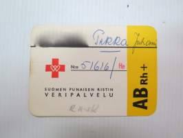 SPR veripalvelu ABRh+ -verenluovutuskortti / blood donor´s card