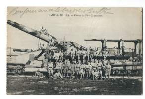 Camp de Mailly  , Canon de 32 cm Glissement   /  tykki - sotilaspostikortti postikortti kulkenut nyrkkipostissa