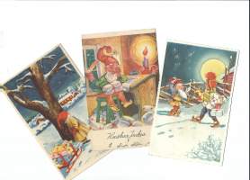 Joulun lahjat  3 eril      - joulukortti n 1940-luku