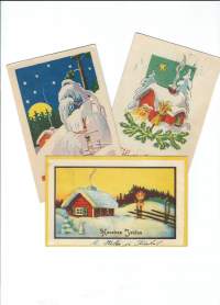 Joulun maisema 3 eril      - joulukortti n 1940-luku